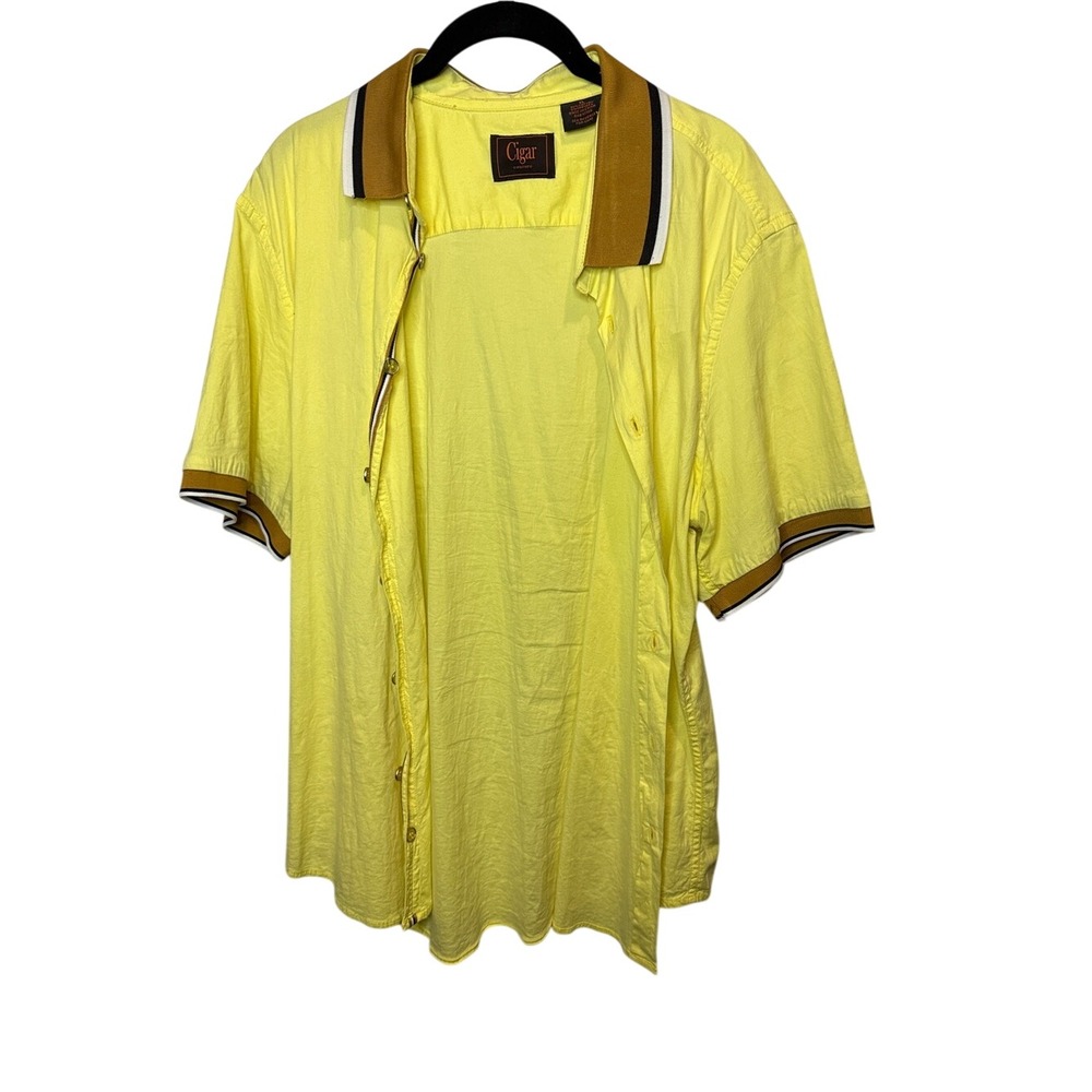 Cigar Couture Mens XL Yellow Button Down Short Sleeve Shirt Contrast Trim Retro